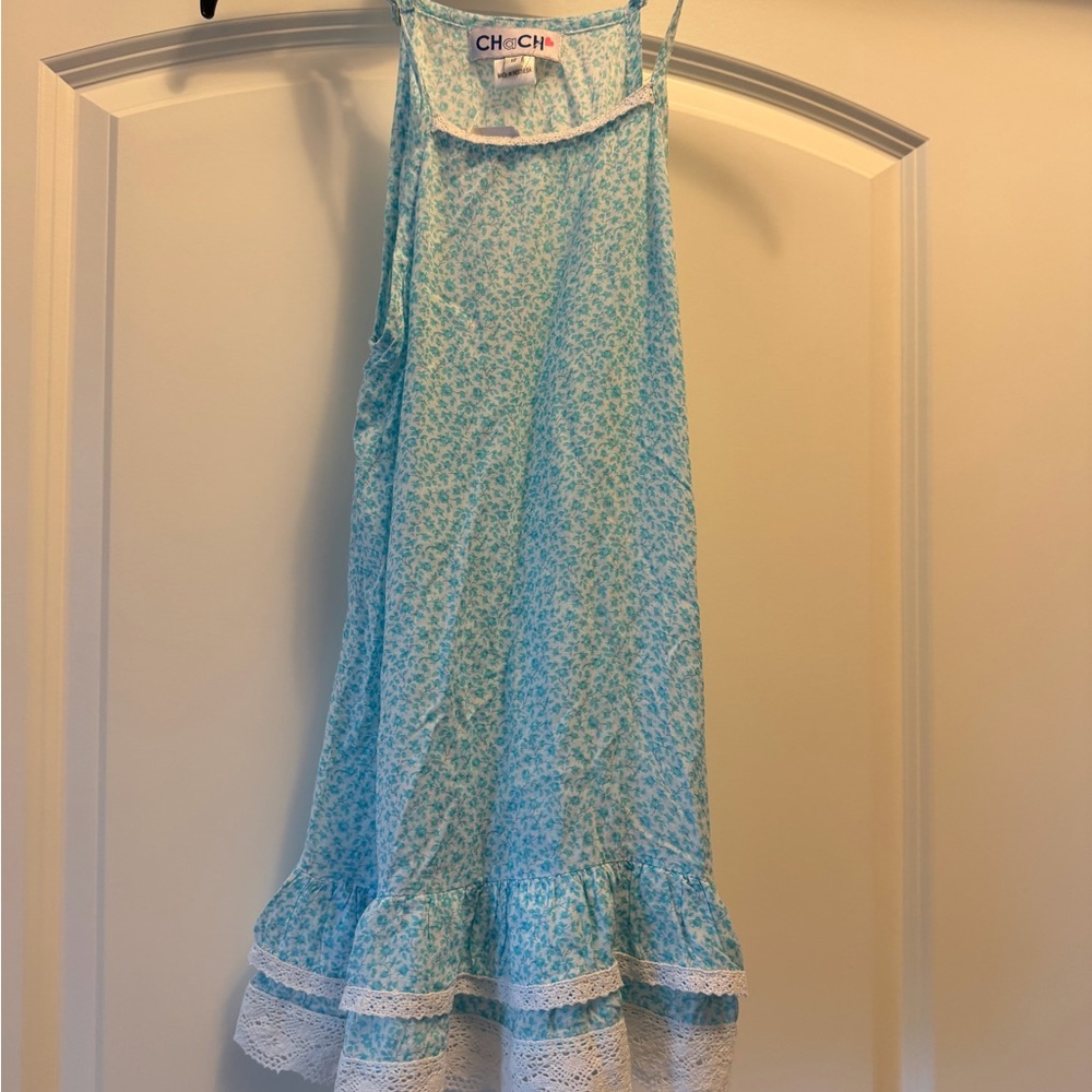 CHACH Blue floral Sun Dress with lace trim. Girls size 12. NWT. Retails for $88